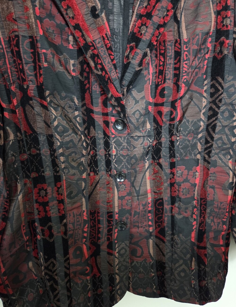 Vintage Joni B. Red & Black Patterned Blazer Artsy Office Dressy Special-Office - Picture 3 of 9